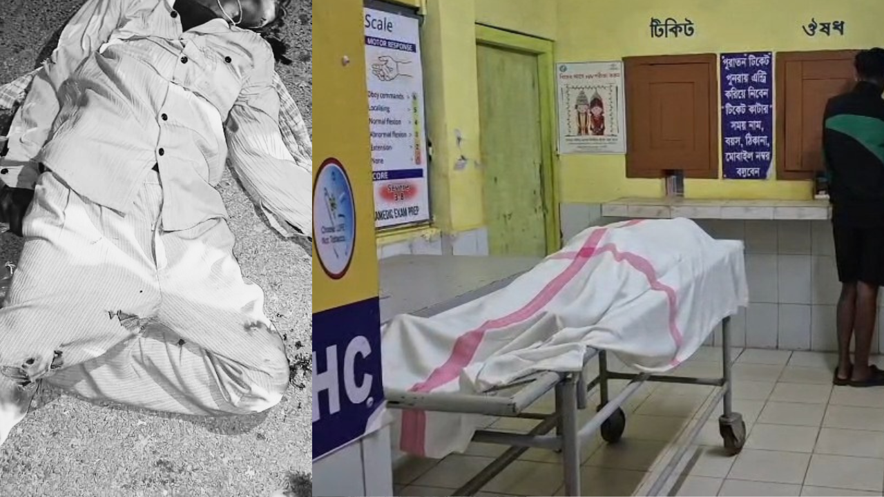 “ই-রিক্সার ধাক্কায় মৃত্যু হওয়া দেবল সিনহার দেহ উদ্ধার করতে ঘটনাস্থলে চুরাইবাড়ি থানার পুলিশ — খেরেংজুড়ি, বুধবার রাত।”