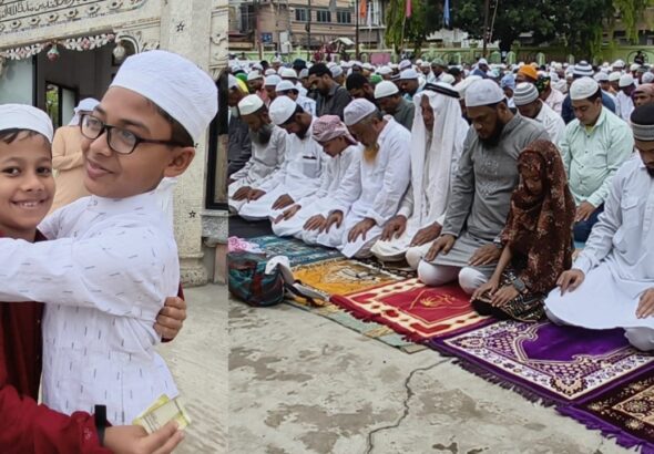 এক মাস সিয়াম সাধনার পর আগরতলার গেদু মিয়া মসজিদে ঈদের জামাত, আলিঙ্গনে ছড়াল সম্প্রীতি ও ঐক্যের বার্তা